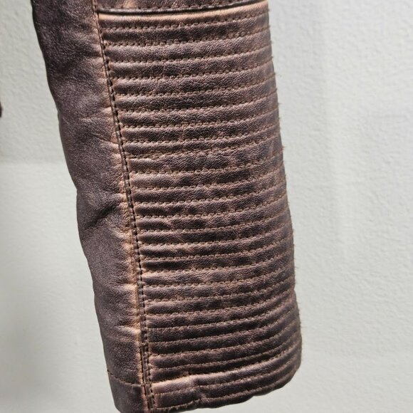 Maurices Faux Leather Moto Short Jacket Brown Size Large Zip Up Biker - Picture 5 of 16